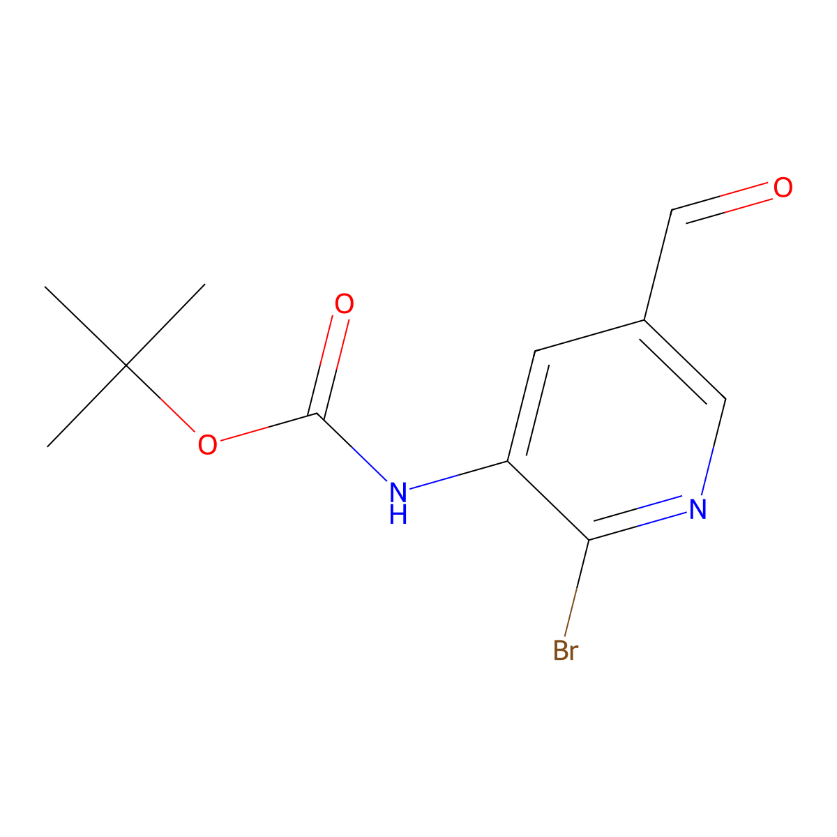 tert-butyl N-(2-bromo-5-formylpyridin-3-yl)carbamate molecular structure, CAS 2680894-97-5