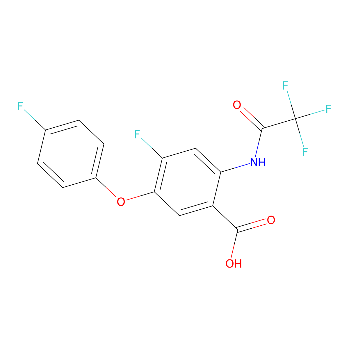 4-Fluoro-5-(4-fluorophenoxy)-2-(2,2,2-trifluoroacetamido)benzoic acid molecular structure, CAS 2680894-99-7