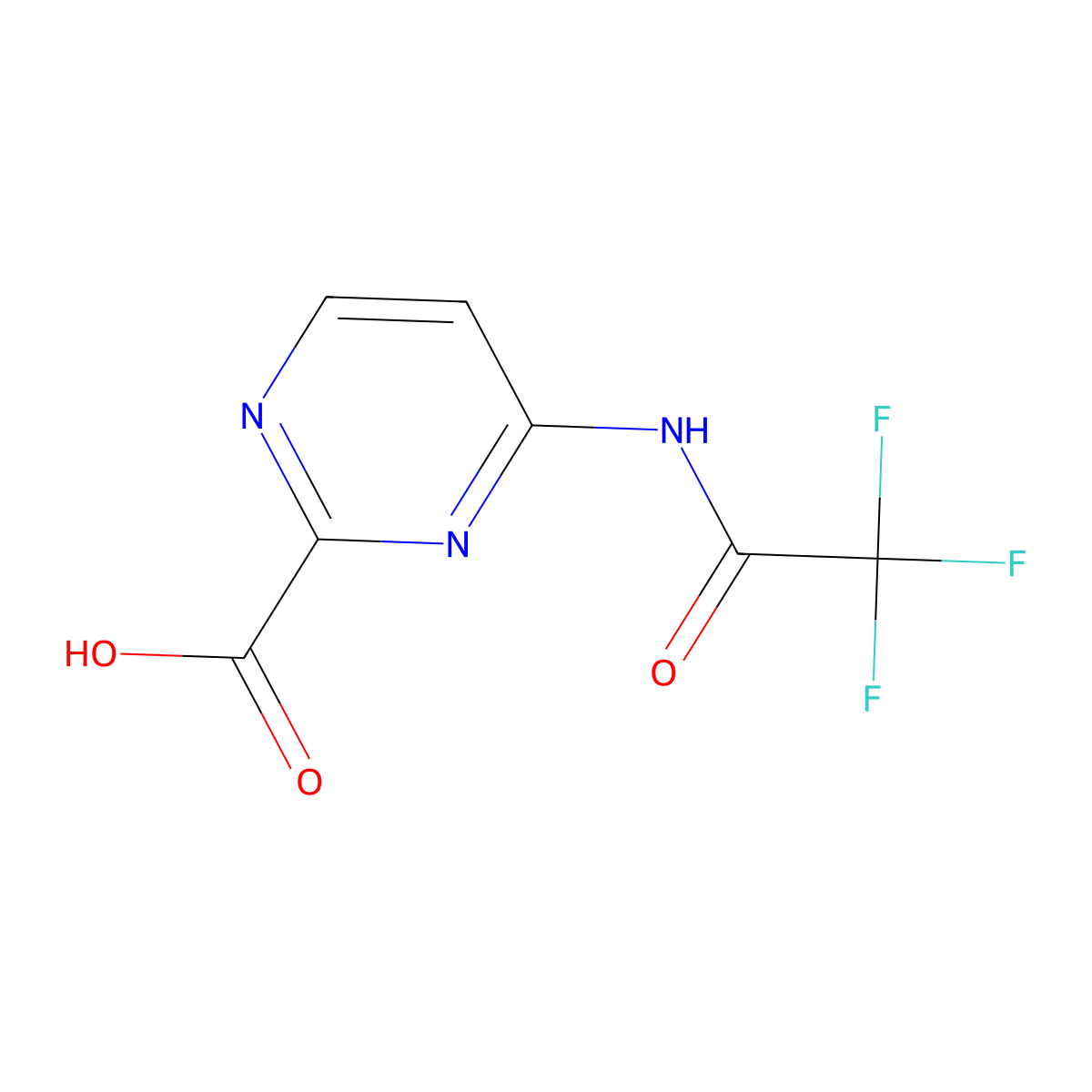 4-(2,2,2-Trifluoroacetamido)pyrimidine-2-carboxylic acid molecular structure, CAS 2680895-02-5