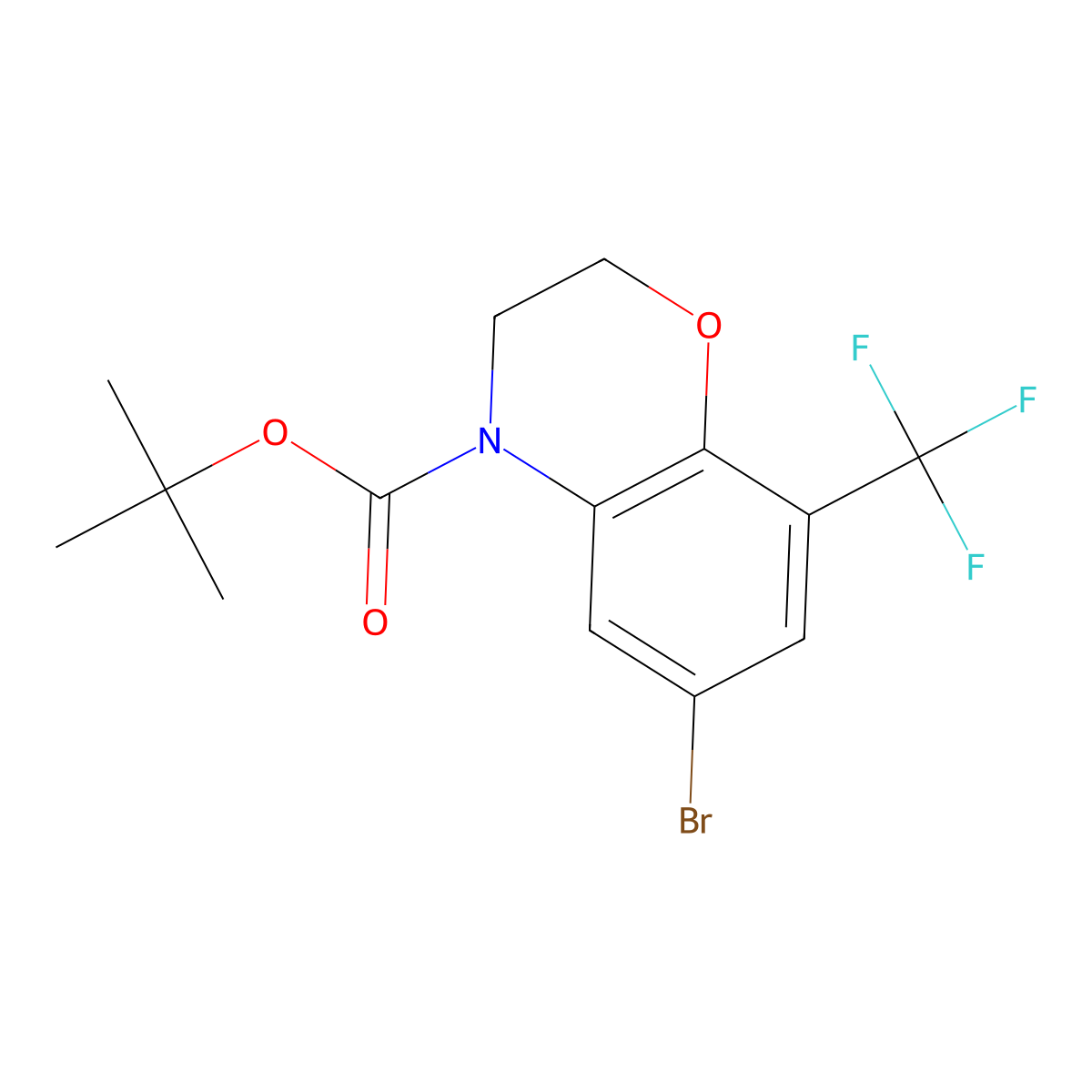 tert-butyl 6-bromo-8-(trifluoromethyl)-3,4-dihydro-2H-1,4-benzoxazine-4-carboxylate molecular structure, CAS 2680895-10-5