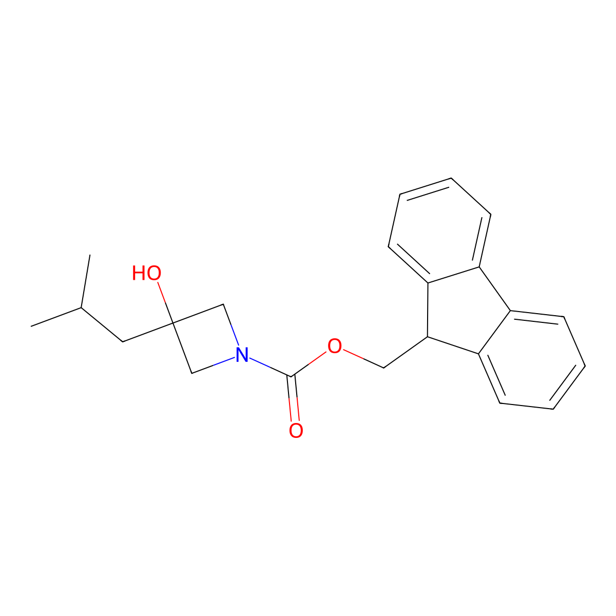 (9H-fluoren-9-yl)methyl 3-hydroxy-3-(2-methylpropyl)azetidine-1-carboxylate molecular structure, CAS 2680895-12-7