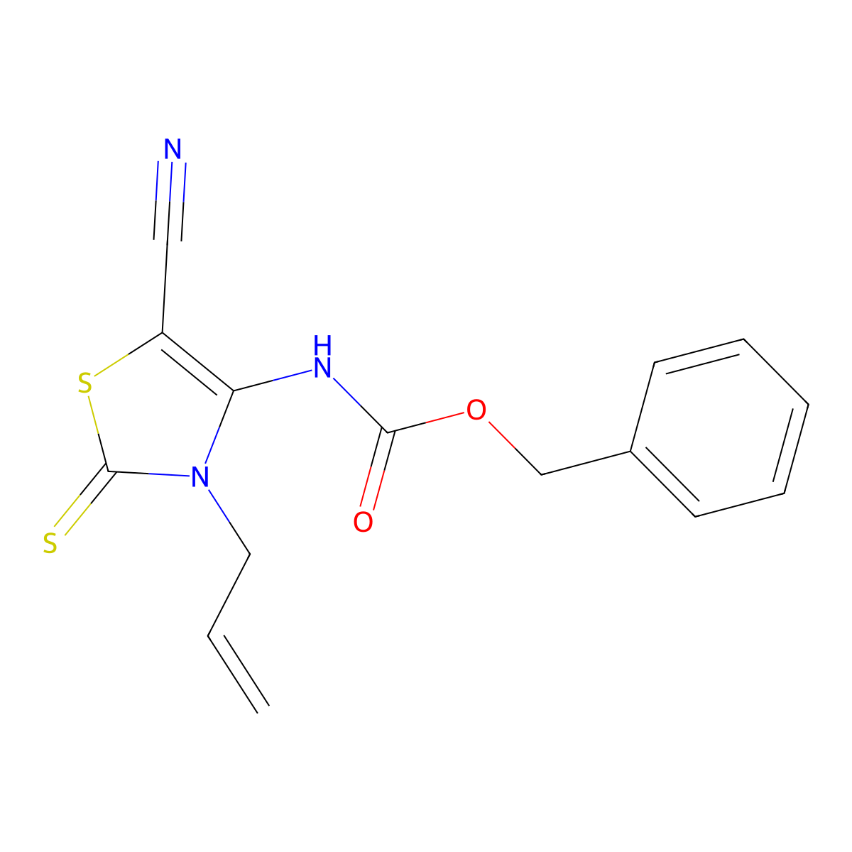 benzyl N-[5-cyano-3-(prop-2-en-1-yl)-2-sulfanylidene-2,3-dihydro-1,3-thiazol-4-yl]carbamate molecular structure, CAS 2680895-29-6