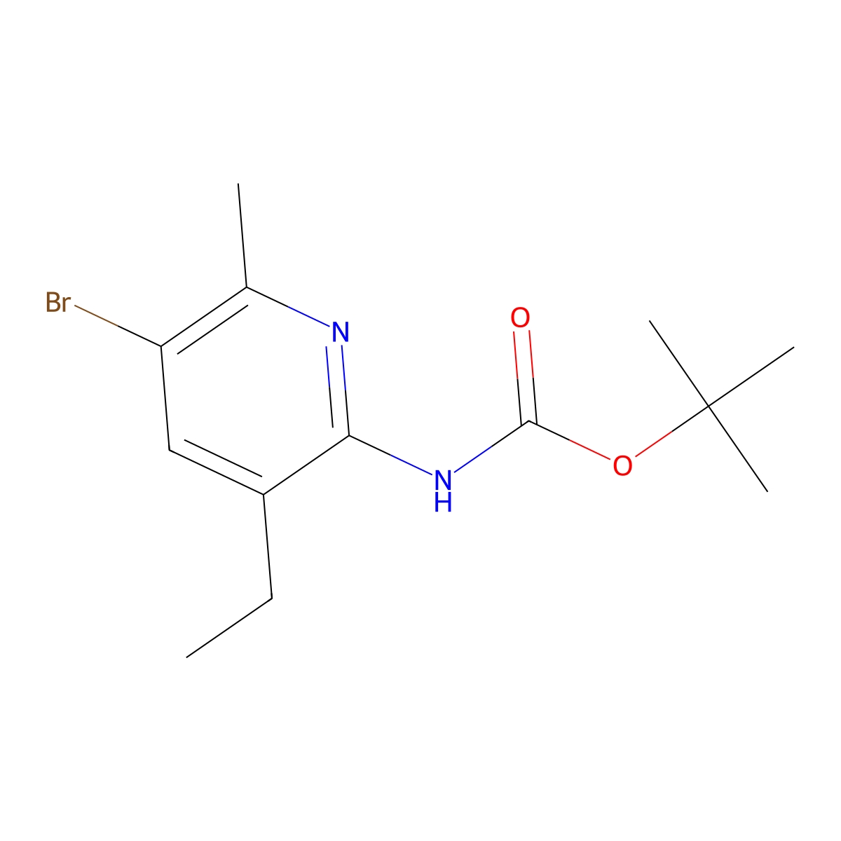 tert-butyl N-(5-bromo-3-ethyl-6-methylpyridin-2-yl)carbamate molecular structure, CAS 2680895-38-7