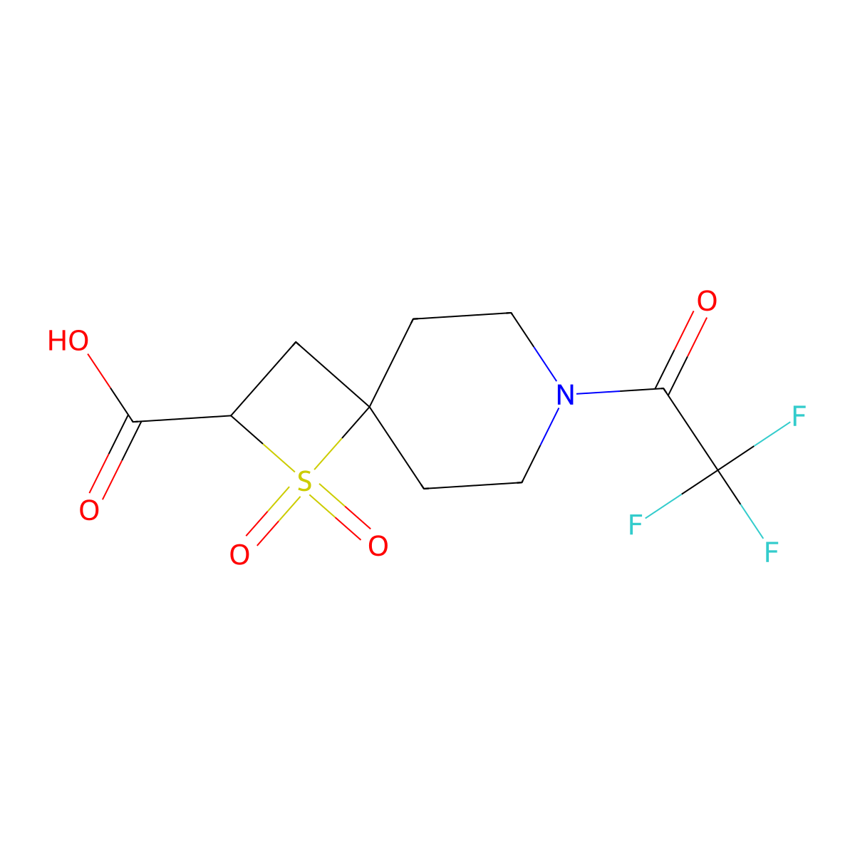 1,1-Dioxo-7-(2,2,2-trifluoroacetyl)-1lambda6-thia-7-azaspiro[3.5]nonane-2-carboxylic acid molecular structure, CAS 2680895-46-7