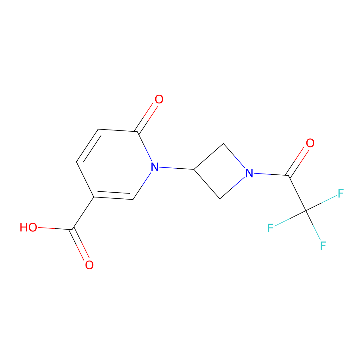 6-Oxo-1-[1-(2,2,2-trifluoroacetyl)azetidin-3-yl]-1,6-dihydropyridine-3-carboxylic acid molecular structure, CAS 2680895-64-9