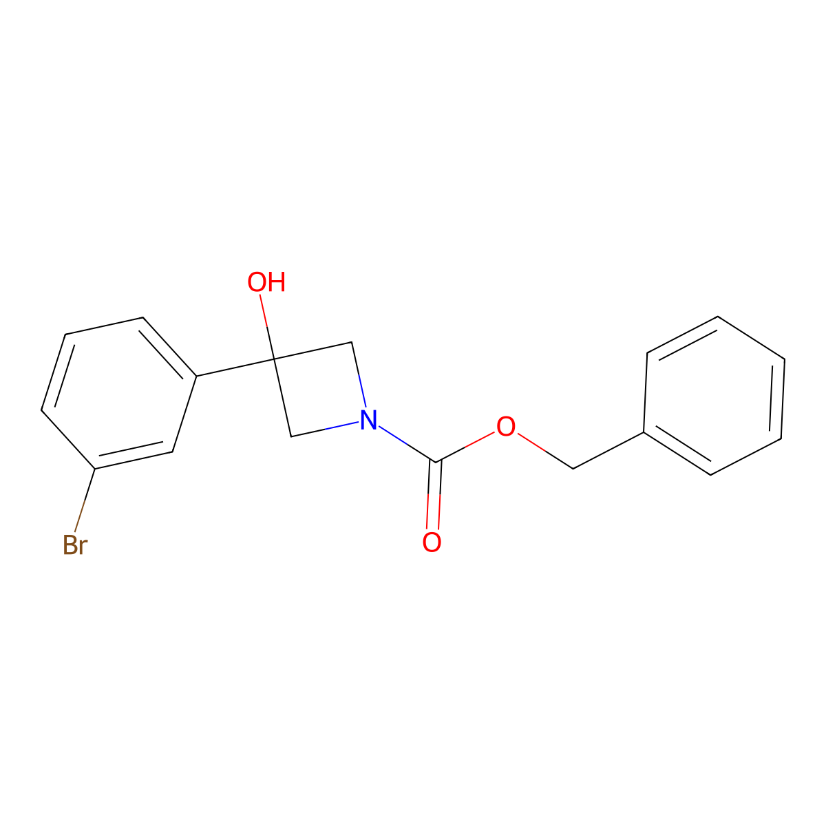 Benzyl 3-(3-bromophenyl)-3-hydroxyazetidine-1-carboxylate molecular structure, CAS 2680895-85-4