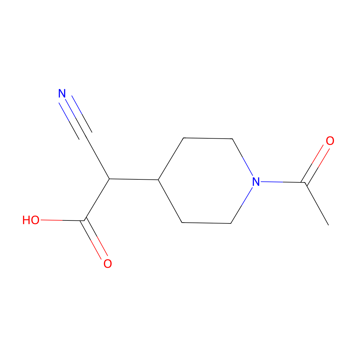 2-(1-Acetylpiperidin-4-yl)-2-cyanoacetic acid molecular structure, CAS 2680898-10-4
