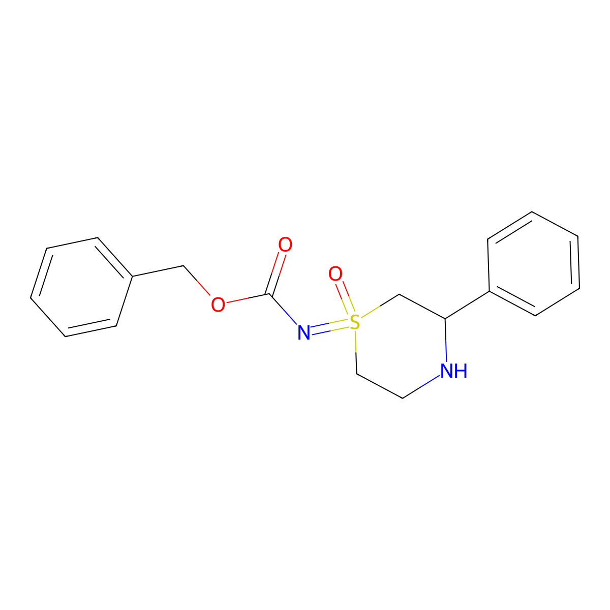 benzyl N-(1-oxo-3-phenyl-1lambda6-thiomorpholin-1-ylidene)carbamate molecular structure, CAS 2680898-18-2