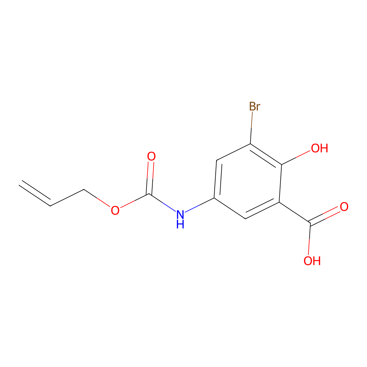 3-Bromo-2-hydroxy-5-{[(prop-2-en-1-yloxy)carbonyl]amino}benzoic acid molecular structure, CAS 2680898-23-9