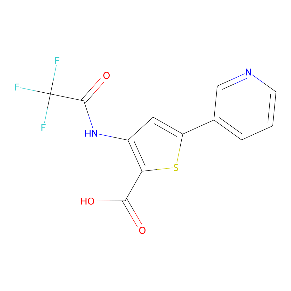 5-(Pyridin-3-yl)-3-(2,2,2-trifluoroacetamido)thiophene-2-carboxylic acid molecular structure, CAS 2680898-25-1