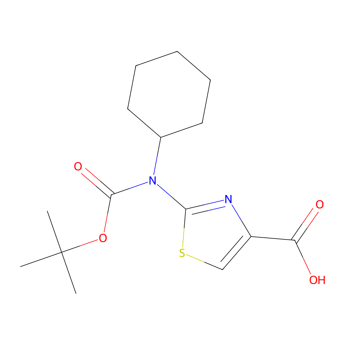 2-{[(Tert-butoxy)carbonyl](cyclohexyl)amino}-1,3-thiazole-4-carboxylic acid molecular structure, CAS 2680898-50-2