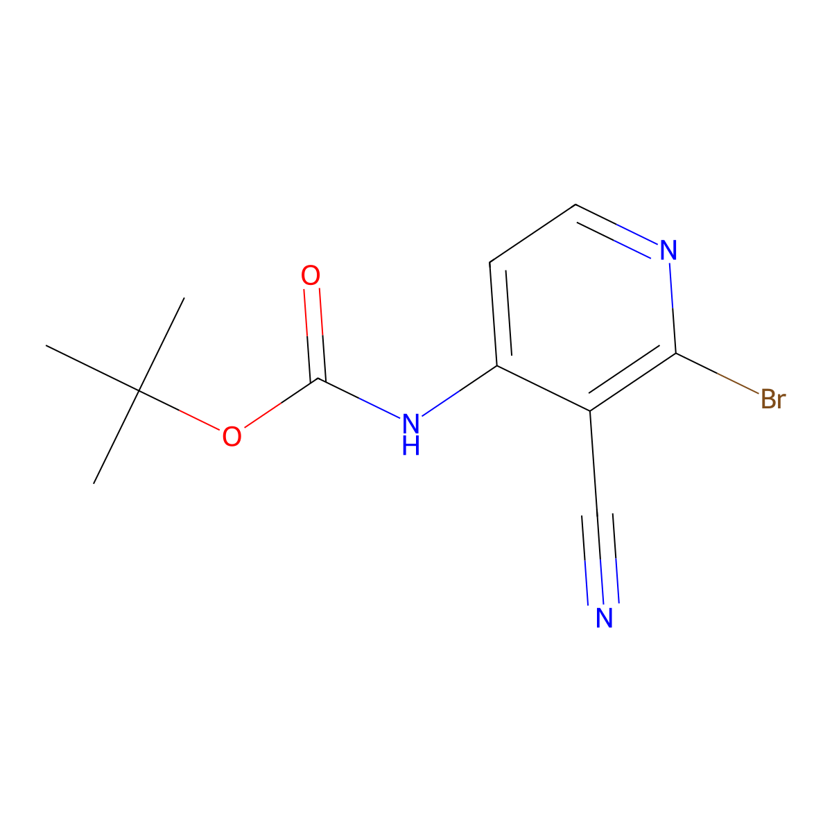 tert-butyl N-(2-bromo-3-cyanopyridin-4-yl)carbamate molecular structure, CAS 2680898-54-6