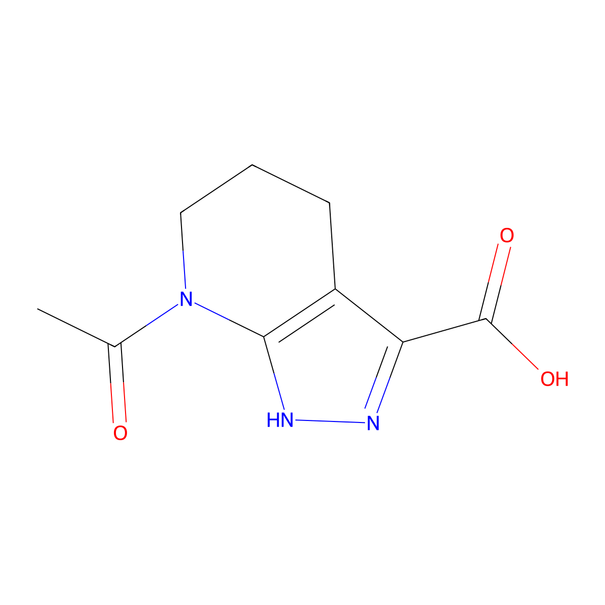 7-acetyl-1H,4H,5H,6H,7H-pyrazolo[3,4-b]pyridine-3-carboxylic acid molecular structure, CAS 2680898-65-9