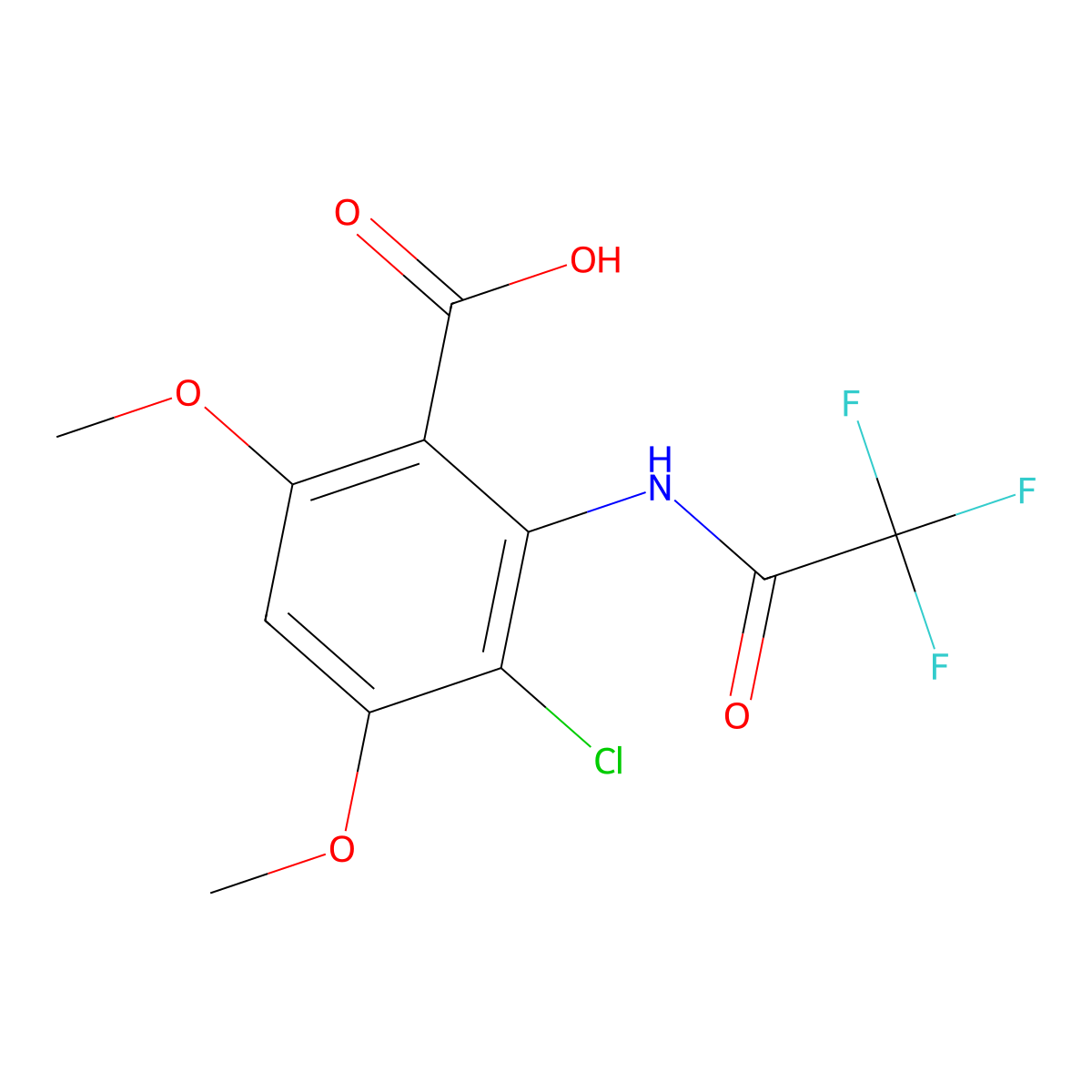 3-Chloro-4,6-dimethoxy-2-(2,2,2-trifluoroacetamido)benzoic acid molecular structure, CAS 2680898-66-0