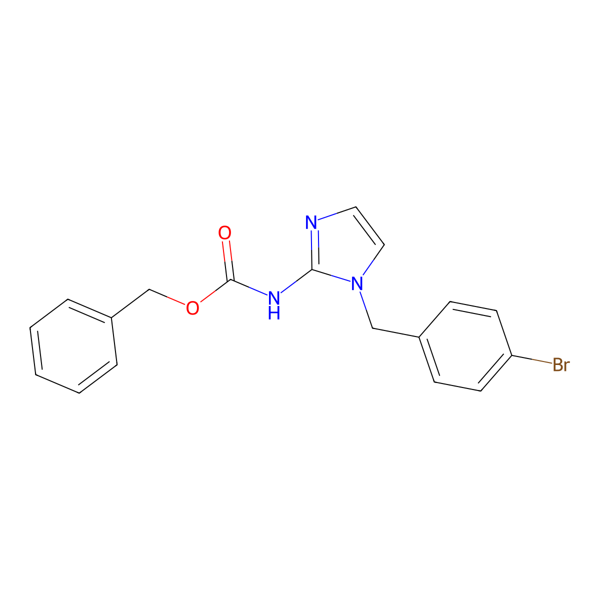 benzyl N-{1-[(4-bromophenyl)methyl]-1H-imidazol-2-yl}carbamate molecular structure, CAS 2680898-70-6