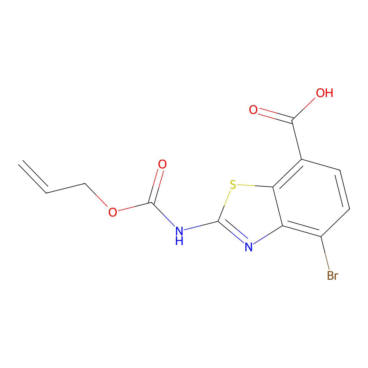 4-Bromo-2-{[(prop-2-en-1-yloxy)carbonyl]amino}-1,3-benzothiazole-7-carboxylic acid molecular structure, CAS 2680898-86-4