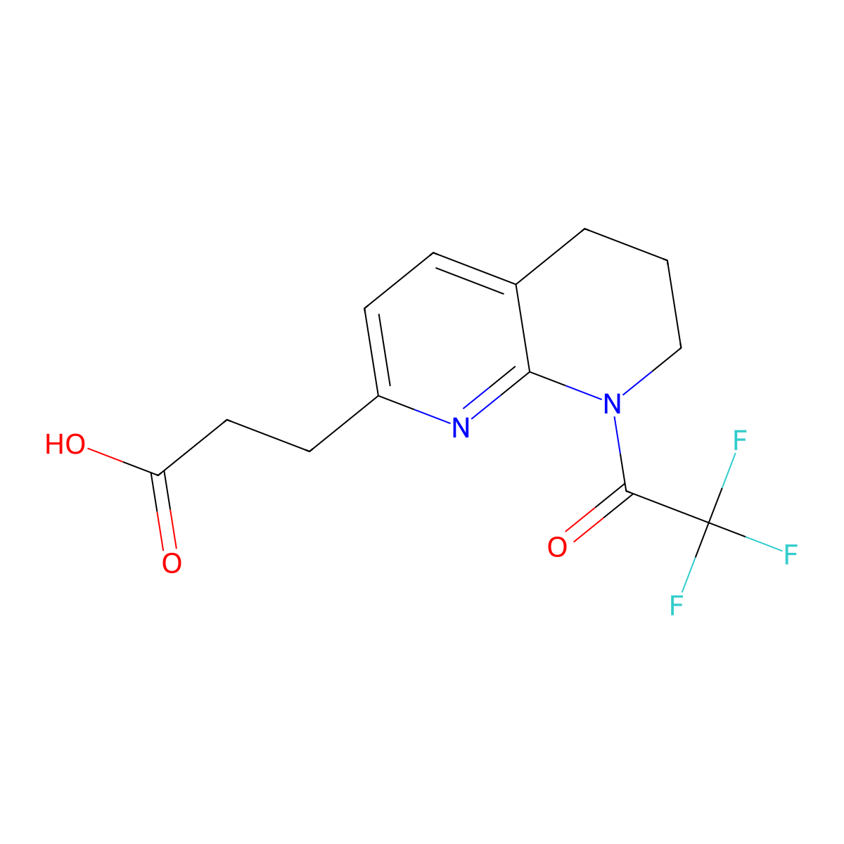 3-[8-(2,2,2-Trifluoroacetyl)-5,6,7,8-tetrahydro-1,8-naphthyridin-2-yl]propanoic acid molecular structure, CAS 2680899-02-7