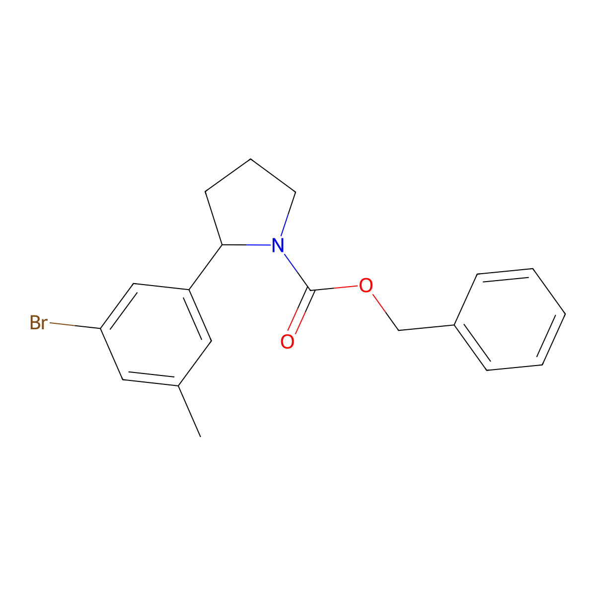 Benzyl 2-(3-bromo-5-methylphenyl)pyrrolidine-1-carboxylate molecular structure, CAS 2680899-06-1