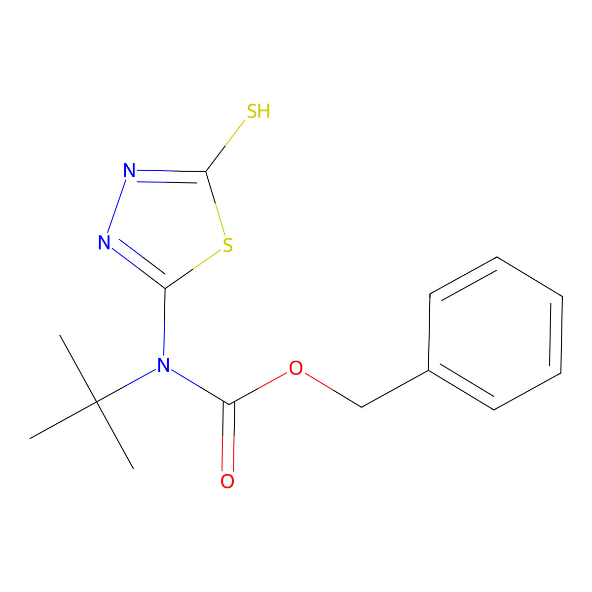 benzyl N-tert-butyl-N-(5-sulfanyl-1,3,4-thiadiazol-2-yl)carbamate molecular structure, CAS 2680899-15-2