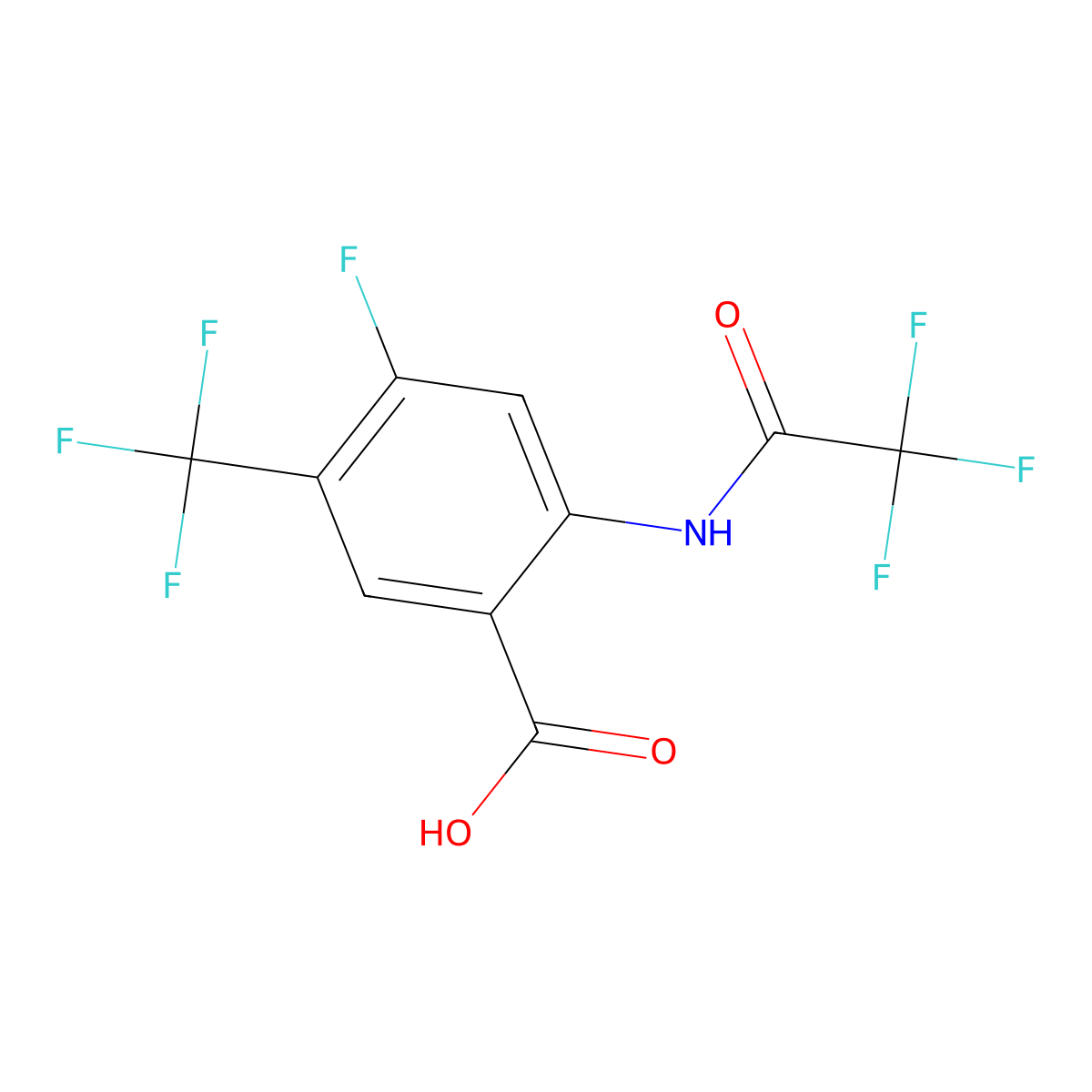 4-Fluoro-2-(2,2,2-trifluoroacetamido)-5-(trifluoromethyl)benzoic acid molecular structure, CAS 2680899-23-2