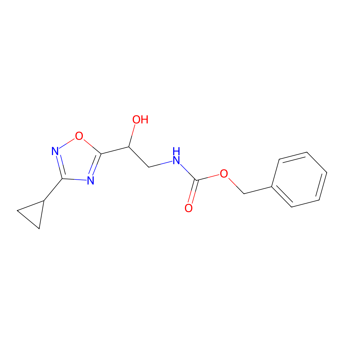 benzyl N-[2-(3-cyclopropyl-1,2,4-oxadiazol-5-yl)-2-hydroxyethyl]carbamate molecular structure, CAS 2680899-25-4