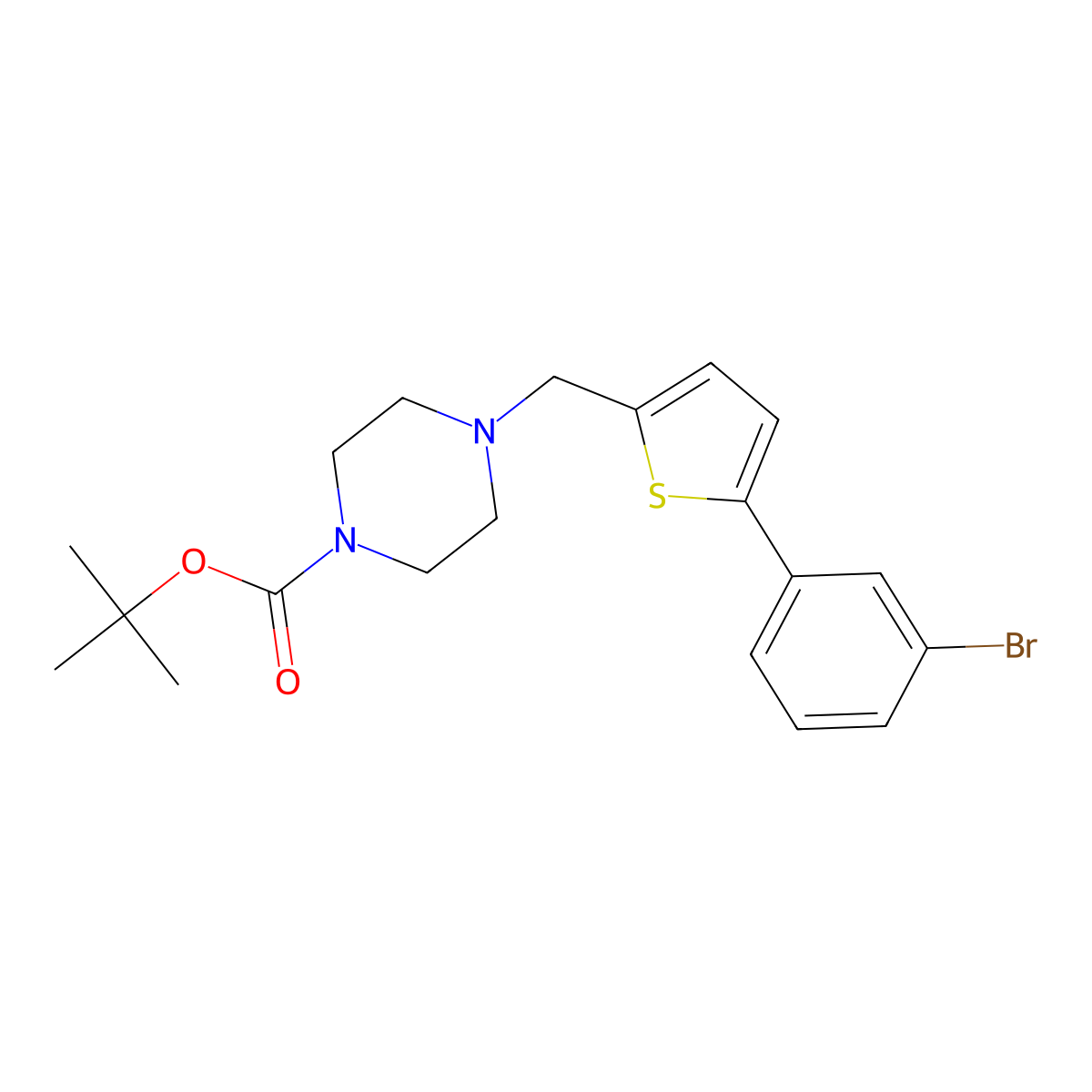 Tert-butyl 4-{[5-(3-bromophenyl)thiophen-2-yl]methyl}piperazine-1-carboxylate molecular structure, CAS 2680899-31-2