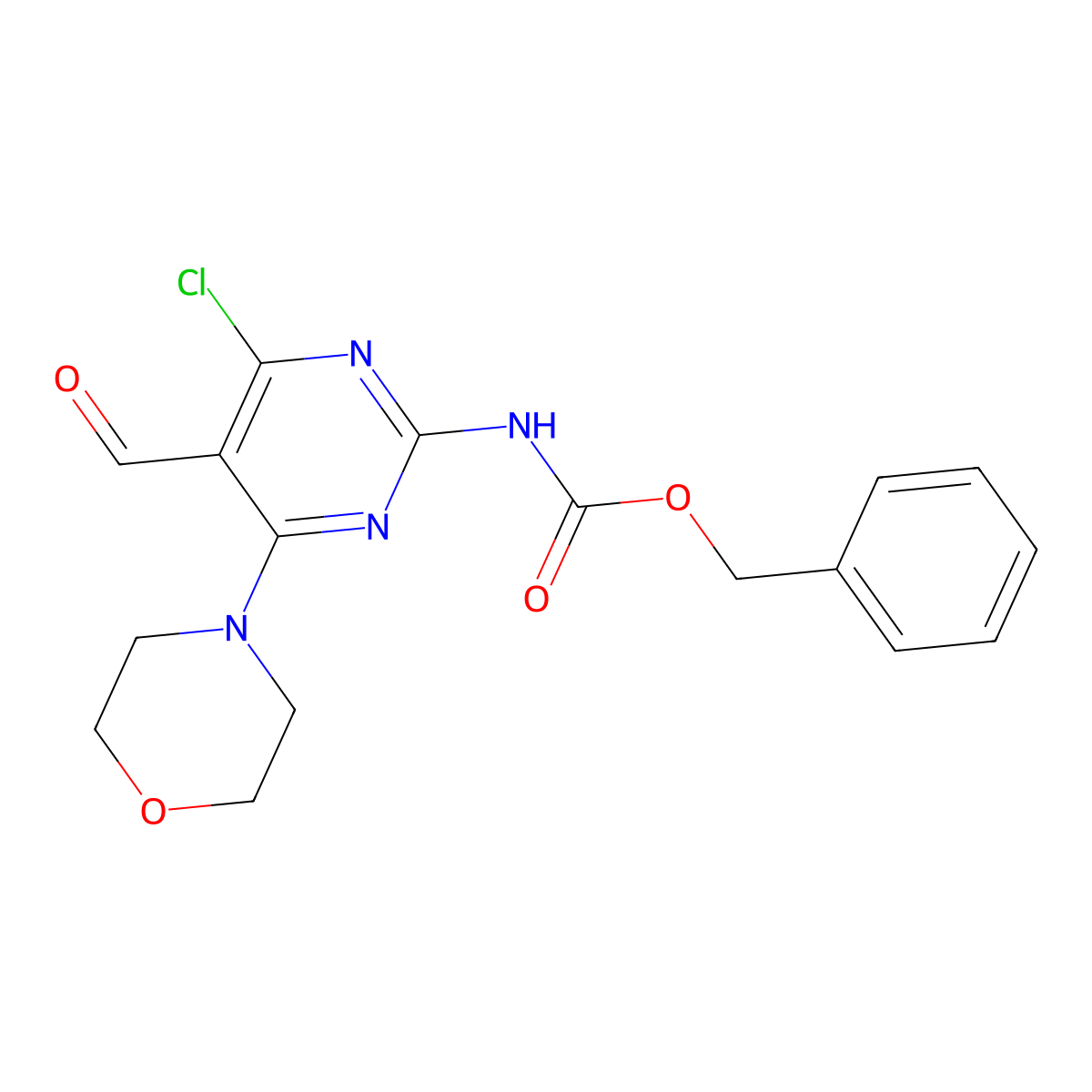 benzyl N-[4-chloro-5-formyl-6-(morpholin-4-yl)pyrimidin-2-yl]carbamate molecular structure, CAS 2680899-43-6