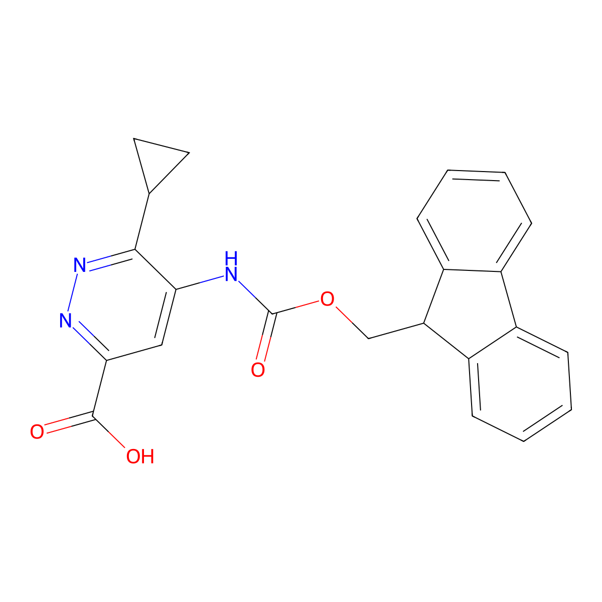 6-cyclopropyl-5-({[(9H-fluoren-9-yl)methoxy]carbonyl}amino)pyridazine-3-carboxylic acid molecular structure, CAS 2680899-54-9