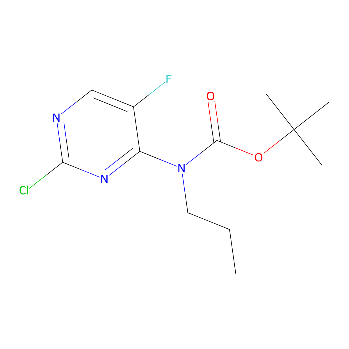 tert-butyl N-(2-chloro-5-fluoropyrimidin-4-yl)-N-propylcarbamate molecular structure, CAS 2680899-57-2