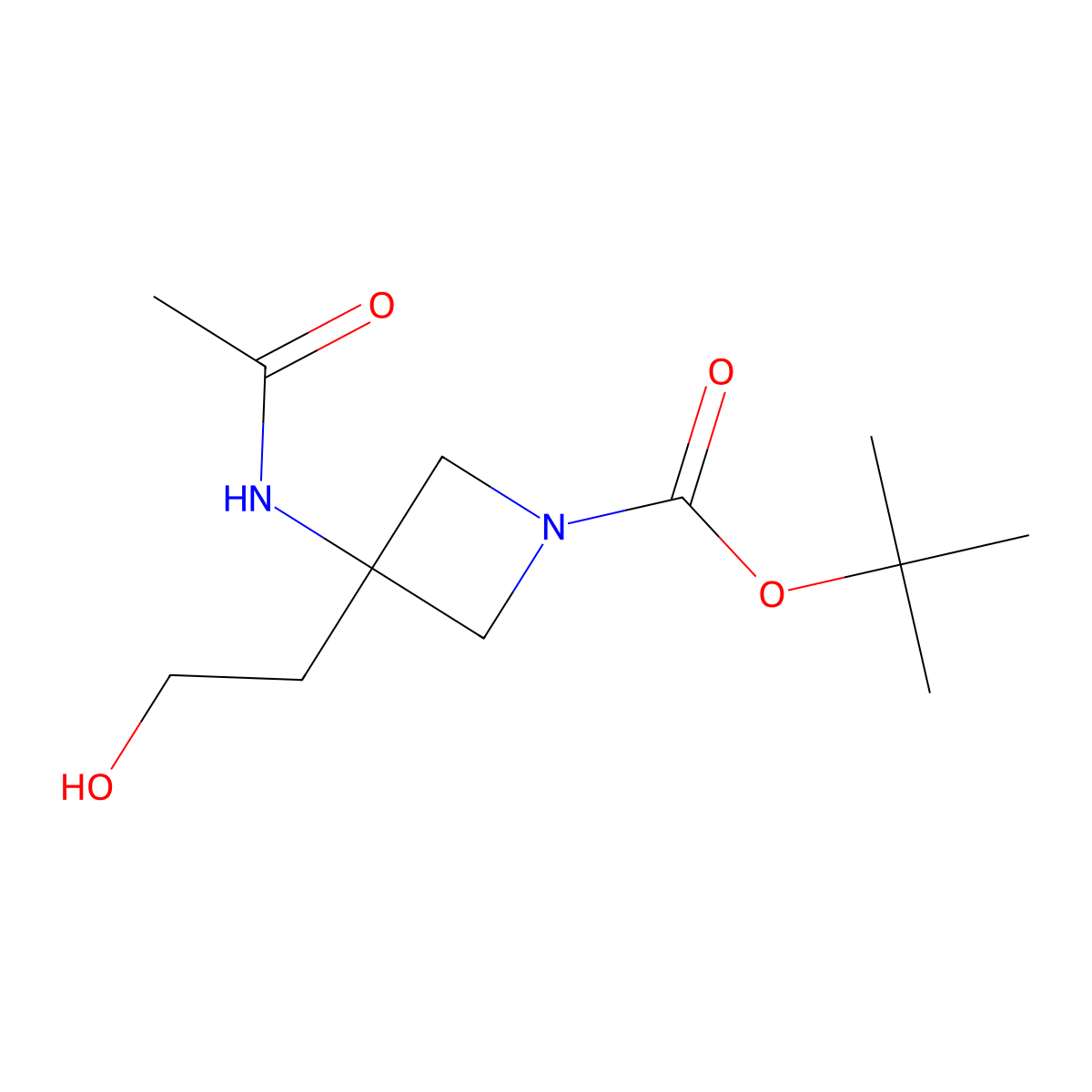 Tert-butyl 3-acetamido-3-(2-hydroxyethyl)azetidine-1-carboxylate molecular structure, CAS 2680899-63-0