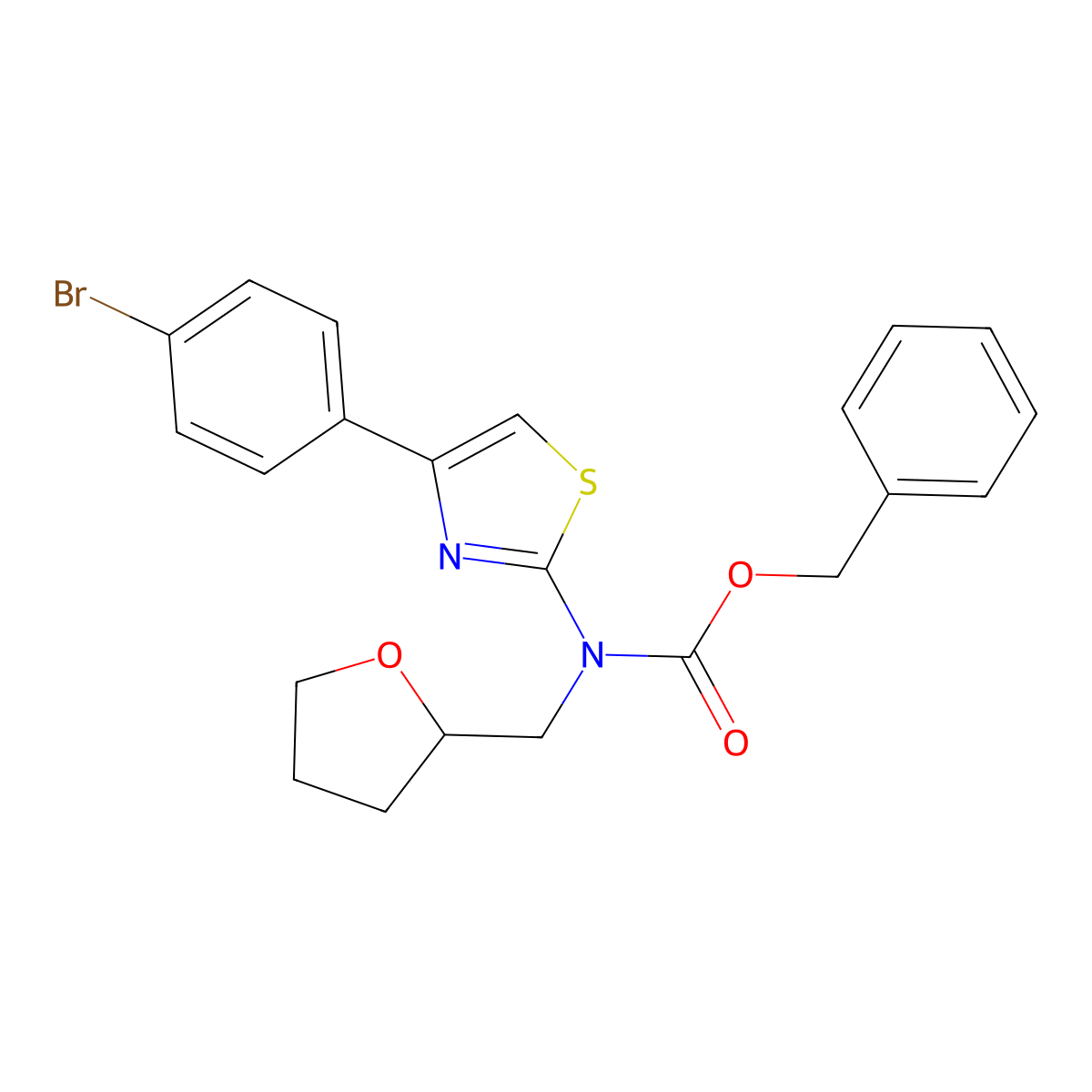 benzyl N-[4-(4-bromophenyl)-1,3-thiazol-2-yl]-N-[(oxolan-2-yl)methyl]carbamate molecular structure, CAS 2680899-64-1