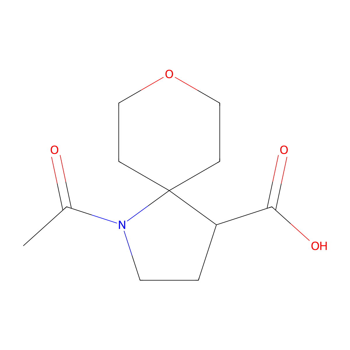 1-Acetyl-8-oxa-1-azaspiro[4.5]decane-4-carboxylic acid molecular structure, CAS 2680899-75-4
