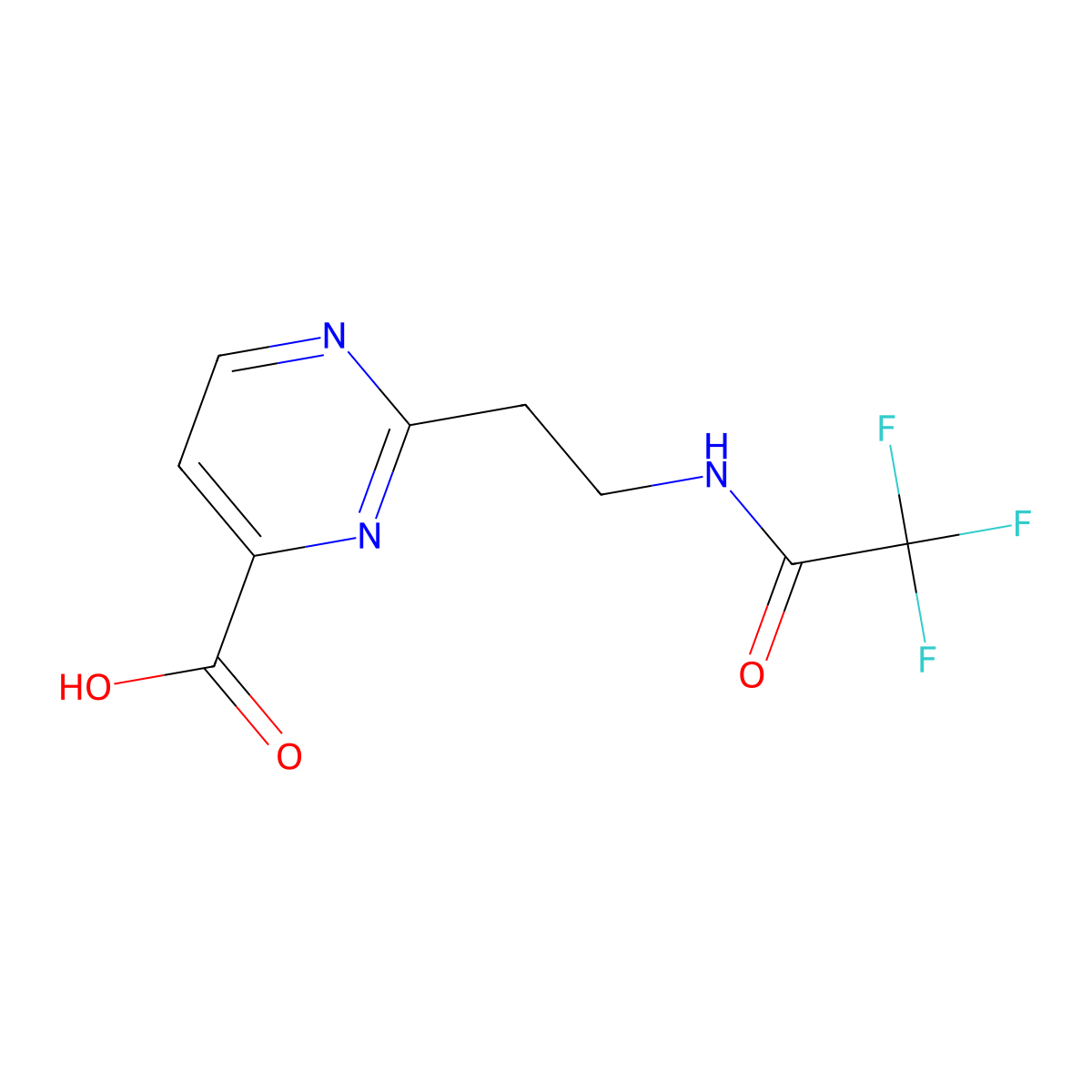 2-[2-(2,2,2-Trifluoroacetamido)ethyl]pyrimidine-4-carboxylic acid molecular structure, CAS 2680899-80-1