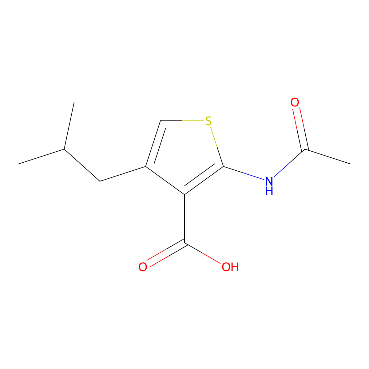 2-Acetamido-4-(2-methylpropyl)thiophene-3-carboxylic acid molecular structure, CAS 2680899-81-2