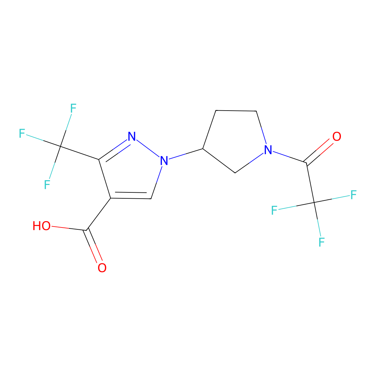 1-[1-(2,2,2-trifluoroacetyl)pyrrolidin-3-yl]-3-(trifluoromethyl)-1H-pyrazole-4-carboxylic acid molecular structure, CAS 2680899-92-5