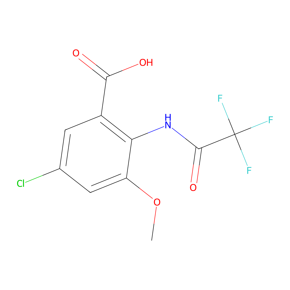 5-Chloro-3-methoxy-2-(2,2,2-trifluoroacetamido)benzoic acid molecular structure, CAS 2680899-98-1