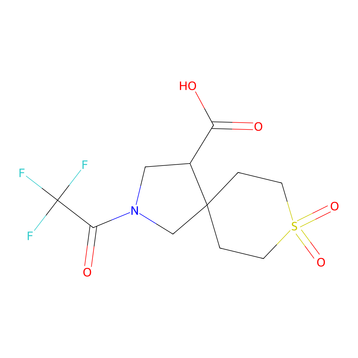 8,8-Dioxo-2-(2,2,2-trifluoroacetyl)-8lambda6-thia-2-azaspiro[4.5]decane-4-carboxylic acid molecular structure, CAS 2680900-01-8