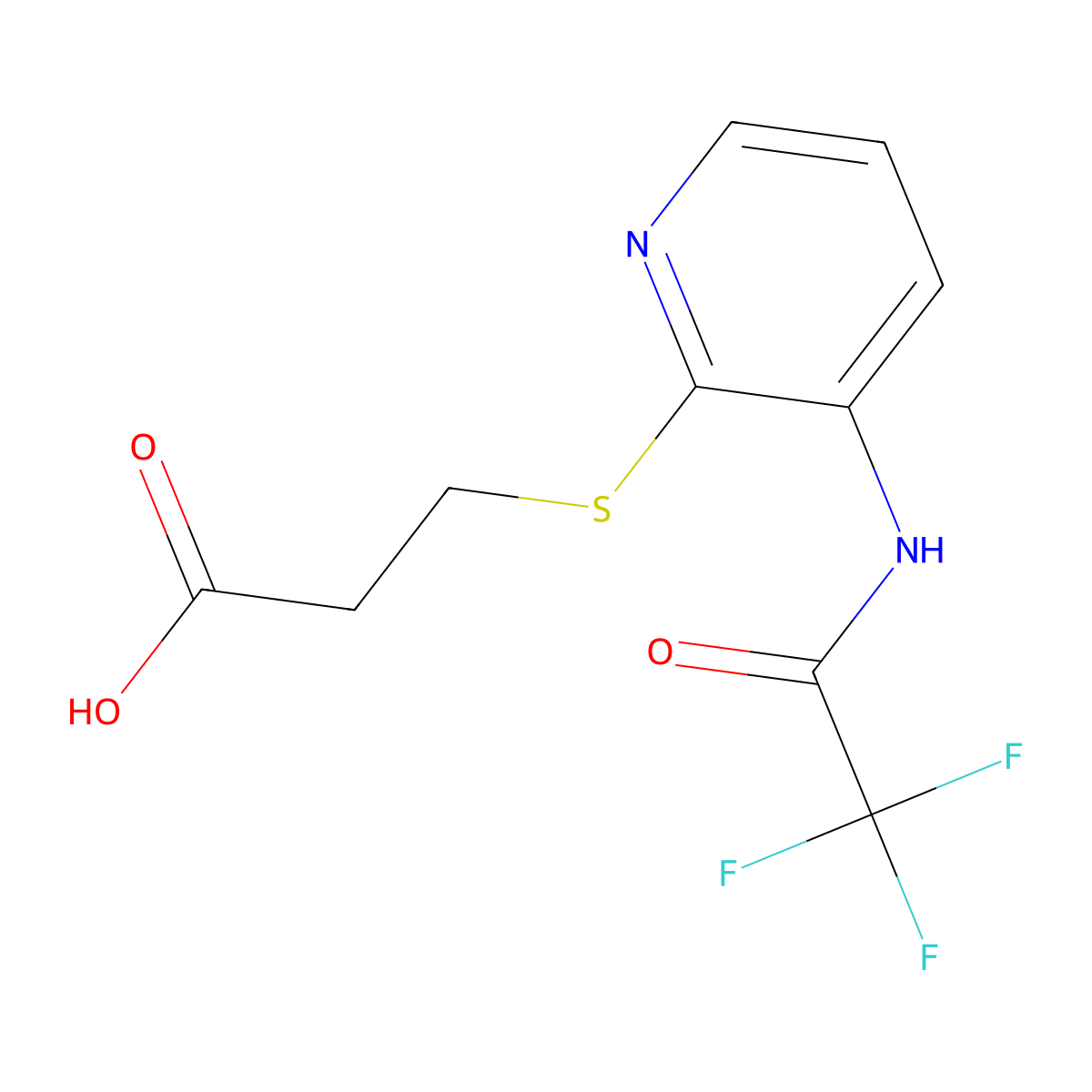 3-{[3-(2,2,2-Trifluoroacetamido)pyridin-2-yl]sulfanyl}propanoic acid molecular structure, CAS 2680900-12-1