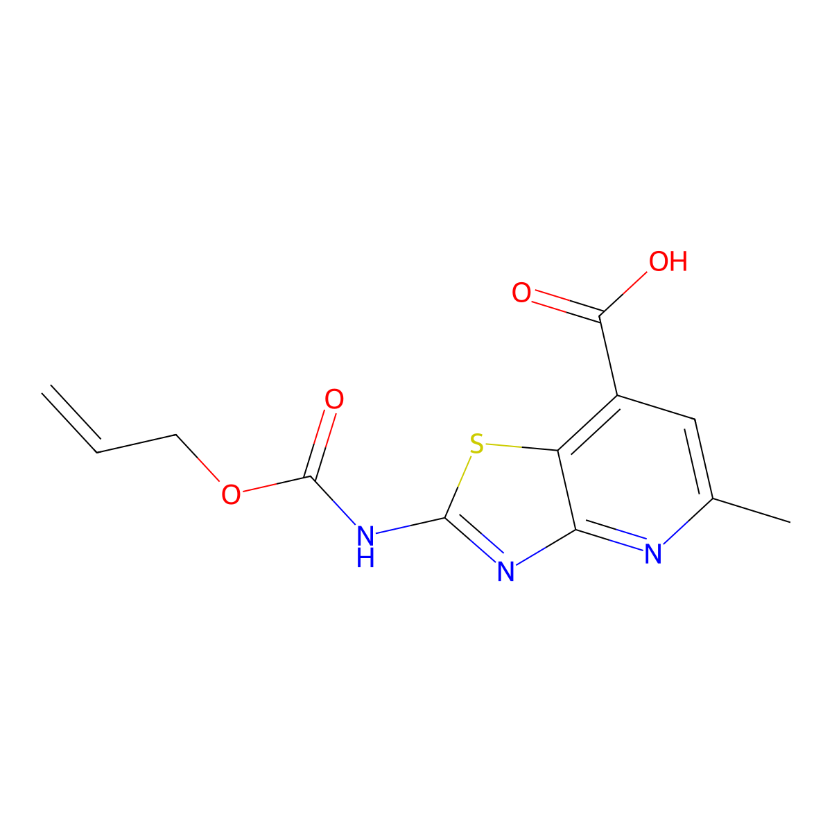 5-Methyl-2-{[(prop-2-en-1-yloxy)carbonyl]amino}-[1,3]thiazolo[4,5-b]pyridine-7-carboxylic acid molecular structure, CAS 2680900-26-7