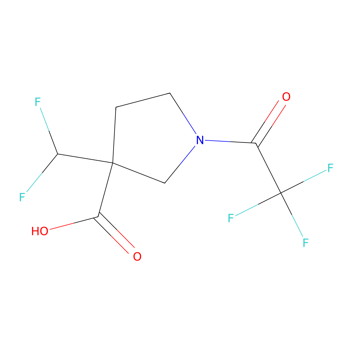 3-(Difluoromethyl)-1-(trifluoroacetyl)pyrrolidine-3-carboxylic acid molecular structure, CAS 2680900-27-8