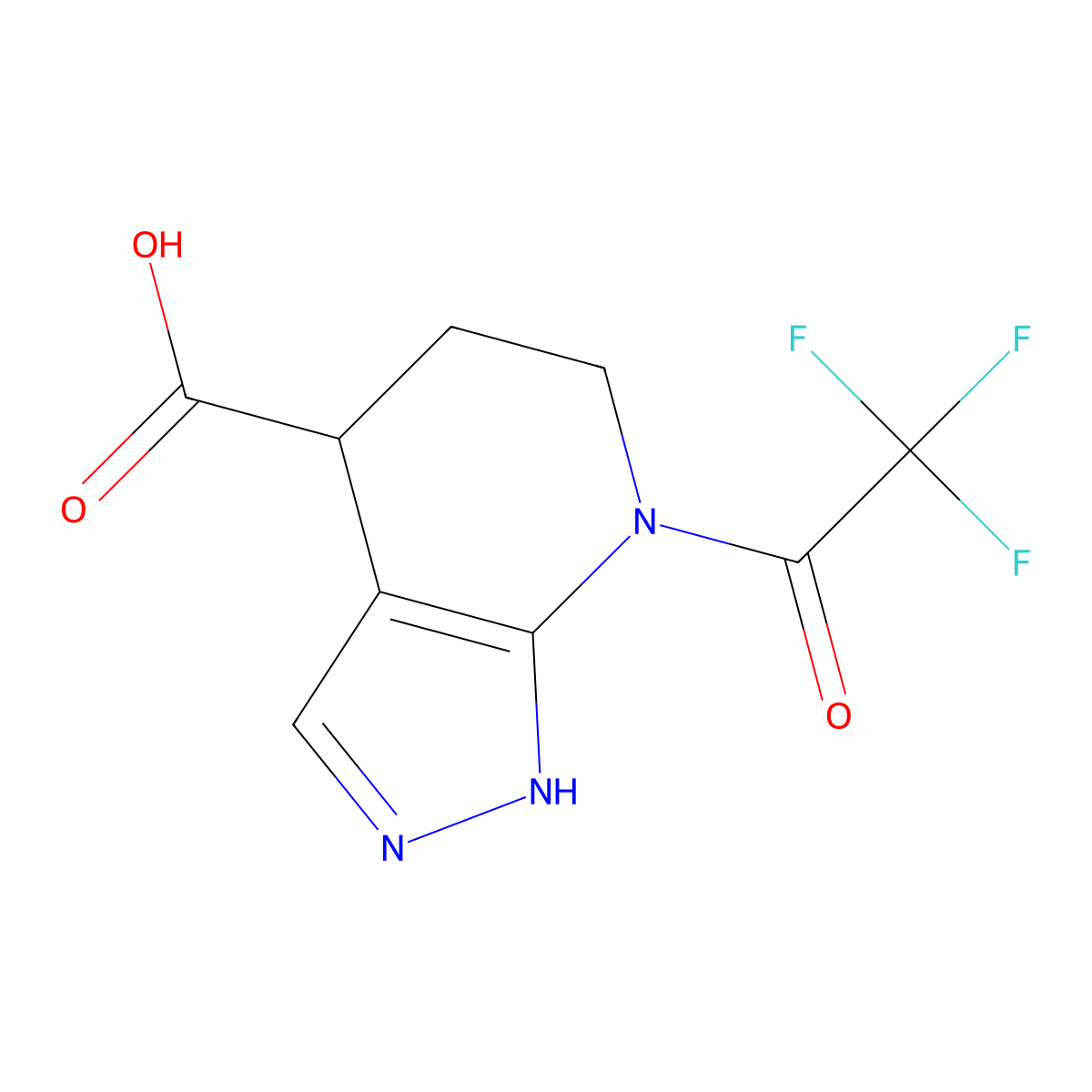 7-(2,2,2-trifluoroacetyl)-1H,4H,5H,6H,7H-pyrazolo[3,4-b]pyridine-4-carboxylic acid molecular structure, CAS 2680900-32-5