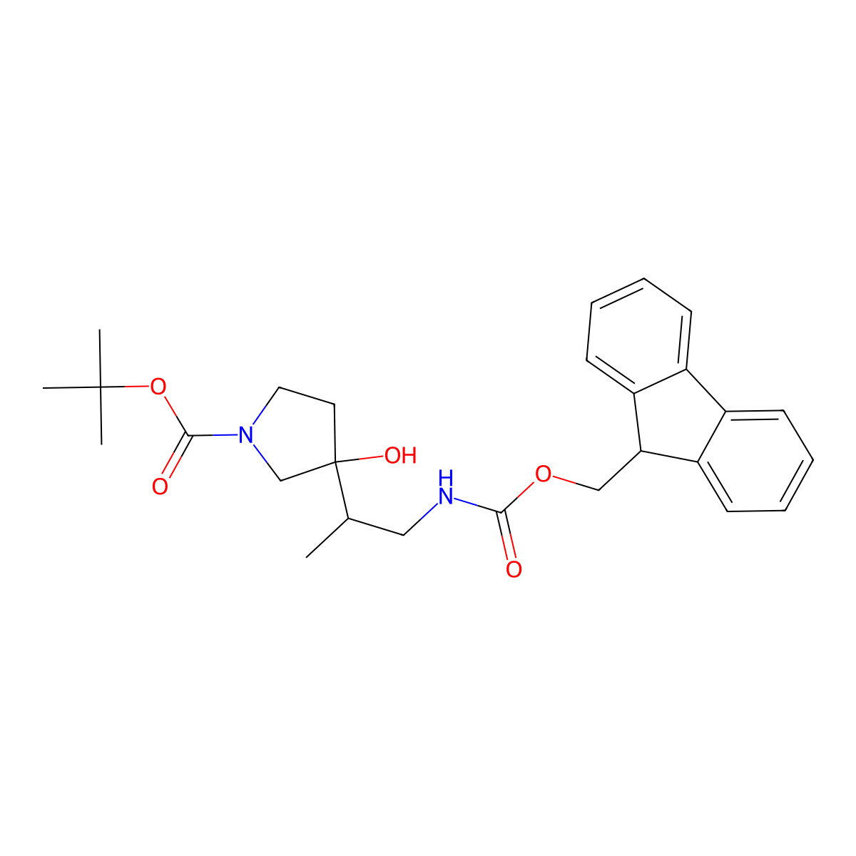 tert-butyl 3-[1-({[(9H-fluoren-9-yl)methoxy]carbonyl}amino)propan-2-yl]-3-hydroxypyrrolidine-1-carboxylate molecular structure, CAS 2680900-48-3