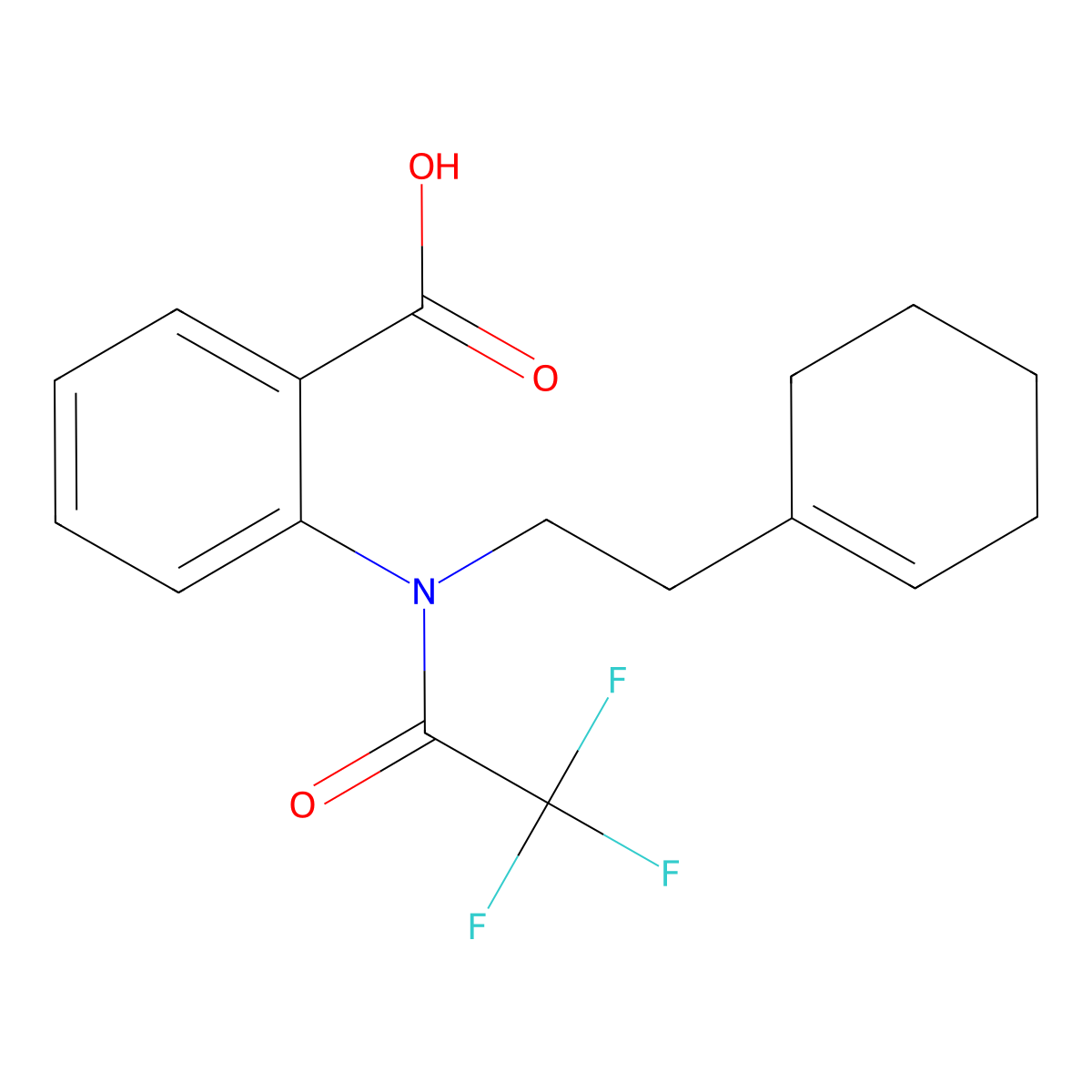 2-{N-[2-(cyclohex-1-en-1-yl)ethyl]-2,2,2-trifluoroacetamido}benzoic acid molecular structure, CAS 2680900-59-6