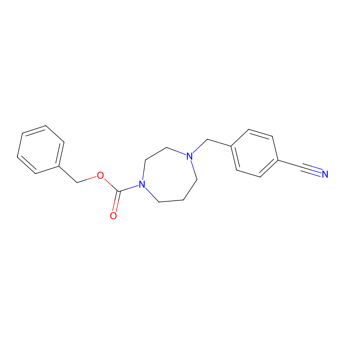 Benzyl 4-[(4-cyanophenyl)methyl]-1,4-diazepane-1-carboxylate molecular structure, CAS 2680900-61-0