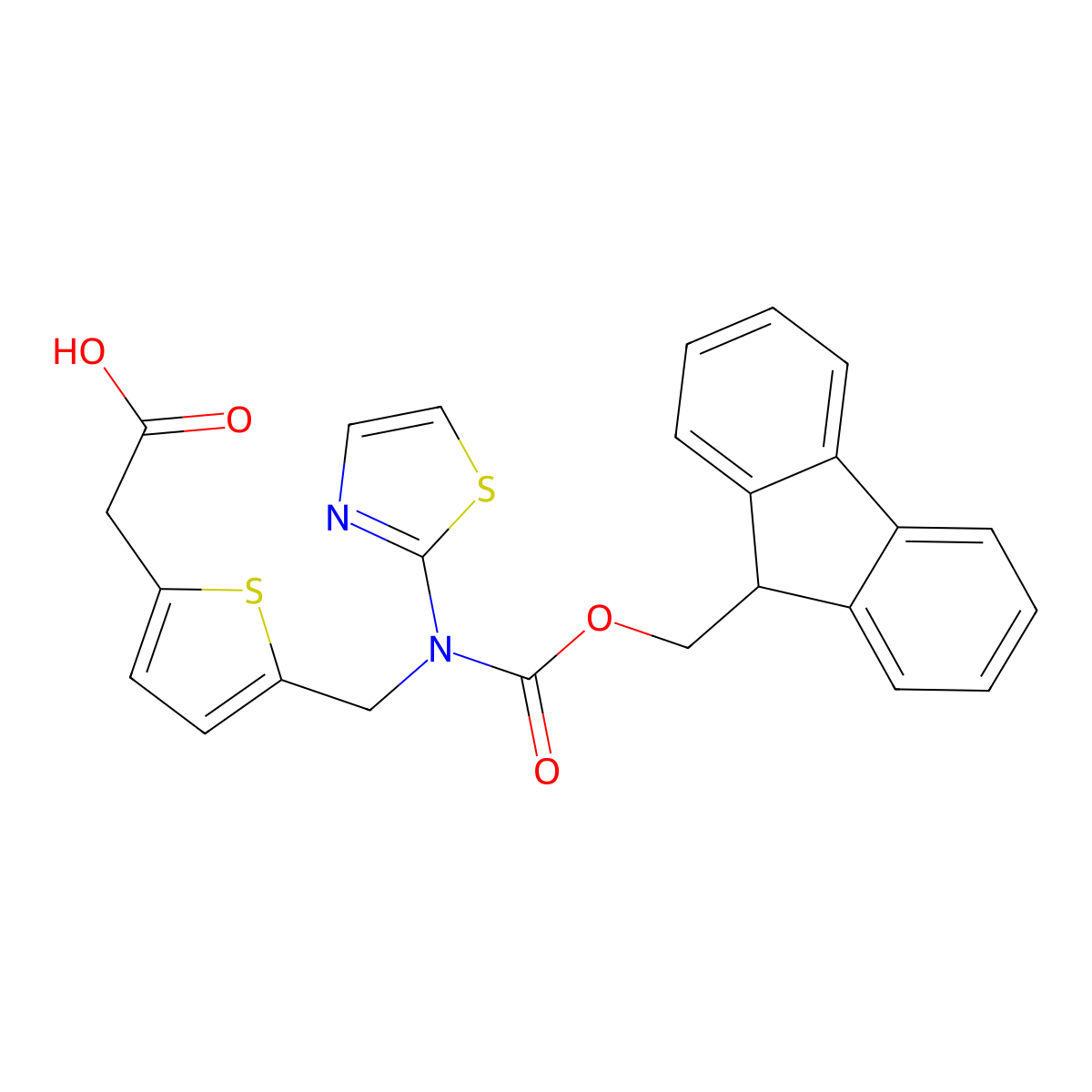 2-{5-[({[(9H-fluoren-9-yl)methoxy]carbonyl}(1,3-thiazol-2-yl)amino)methyl]thiophen-2-yl}acetic acid molecular structure, CAS 2680900-72-3