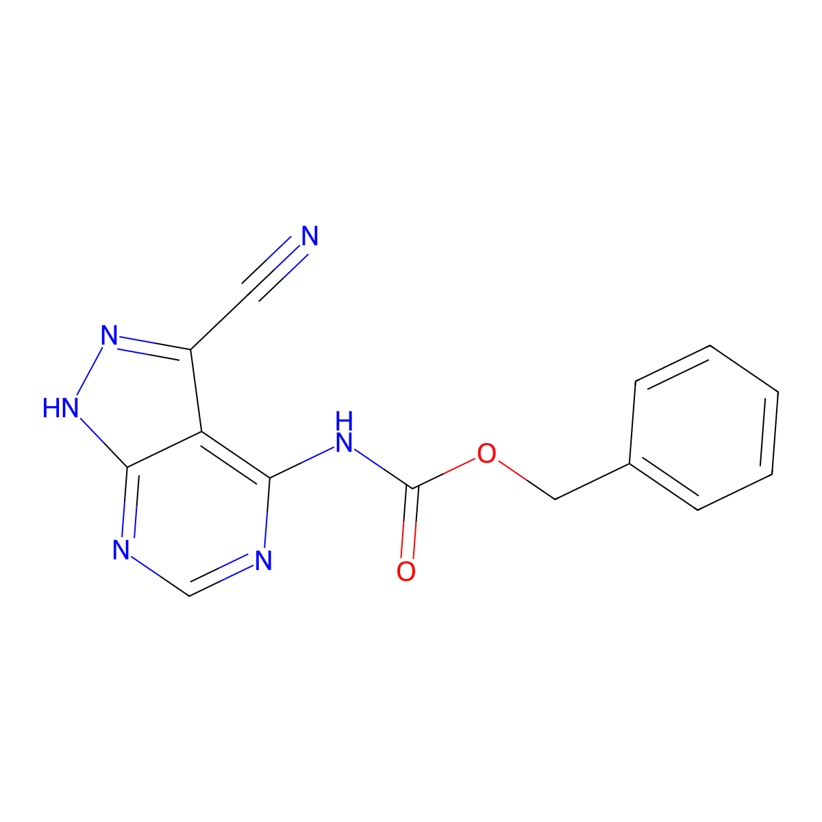 benzyl N-{3-cyano-1H-pyrazolo[3,4-d]pyrimidin-4-yl}carbamate molecular structure, CAS 2680900-79-0