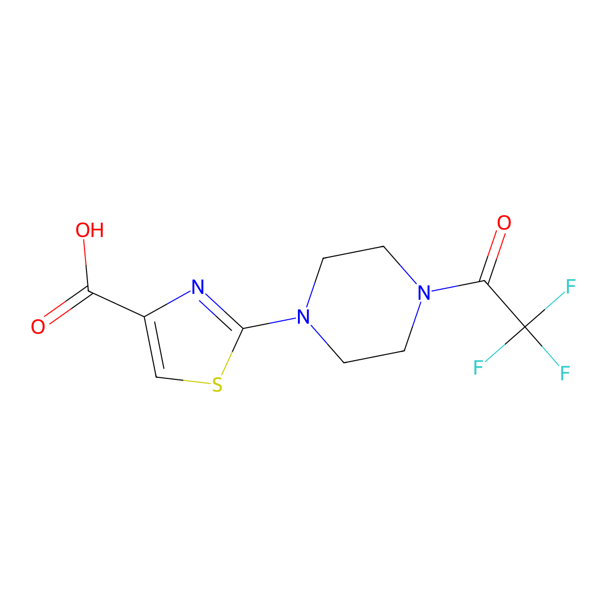 2-[4-(2,2,2-Trifluoroacetyl)piperazin-1-yl]-1,3-thiazole-4-carboxylic acid molecular structure, CAS 2680901-06-6