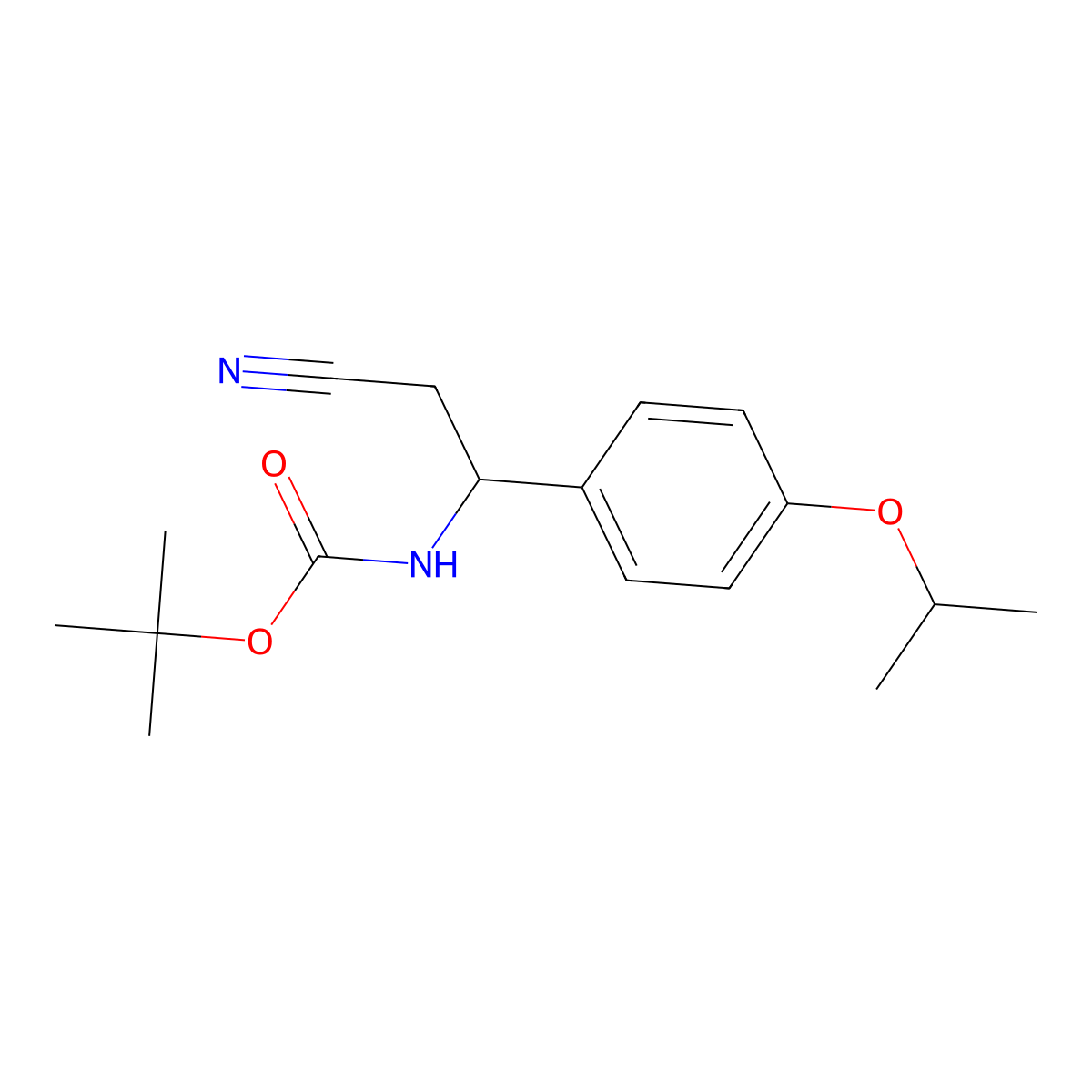 tert-butyl N-{2-cyano-1-[4-(propan-2-yloxy)phenyl]ethyl}carbamate molecular structure, CAS 2680901-08-8