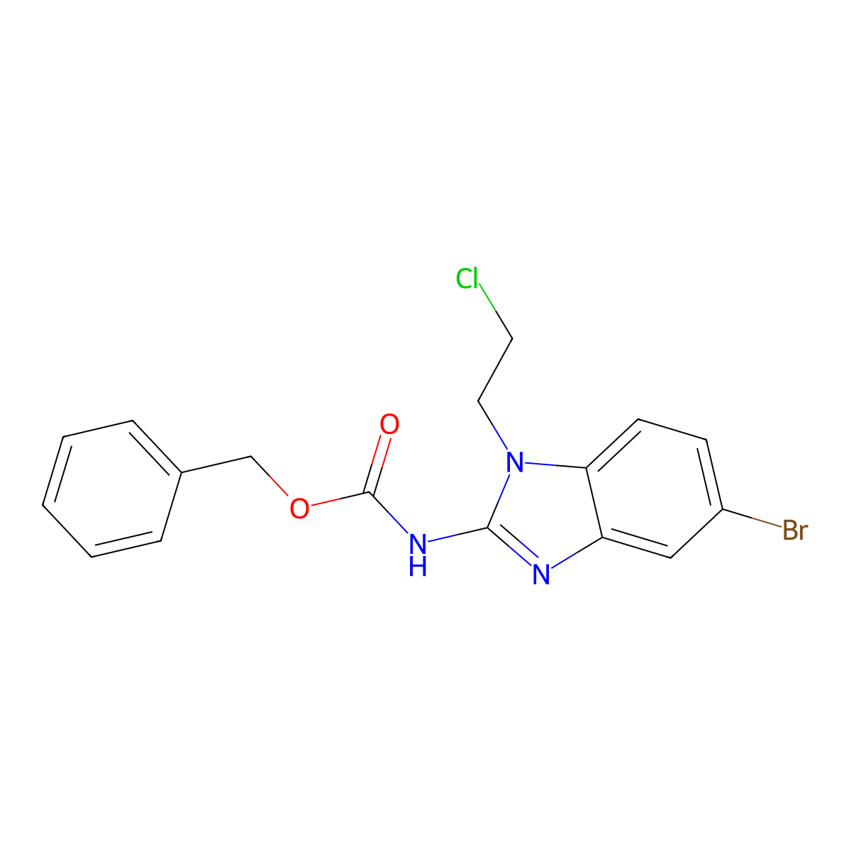 benzyl N-[5-bromo-1-(2-chloroethyl)-1H-1,3-benzodiazol-2-yl]carbamate molecular structure, CAS 2680901-18-0
