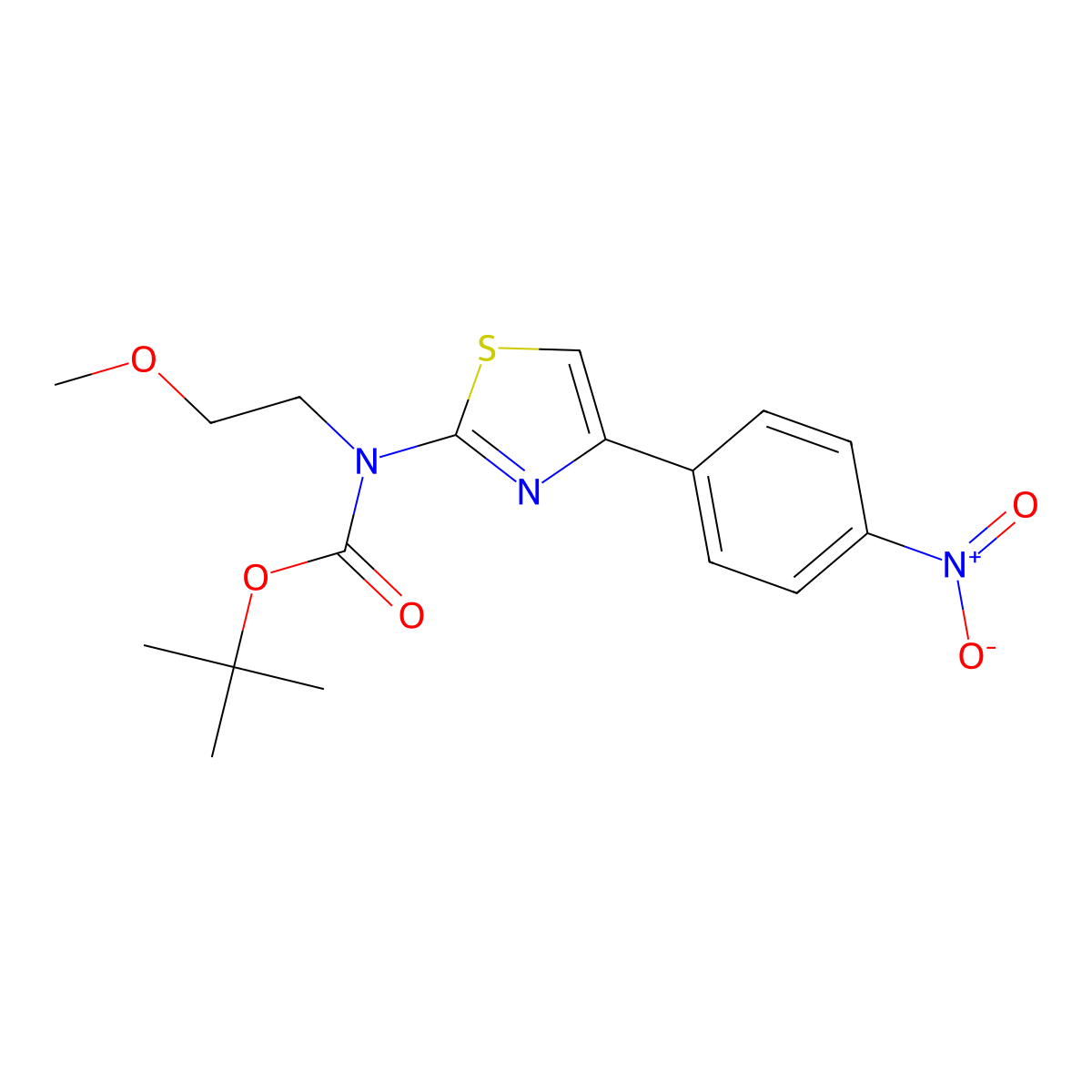 tert-butyl N-(2-methoxyethyl)-N-[4-(4-nitrophenyl)-1,3-thiazol-2-yl]carbamate molecular structure, CAS 2680901-40-8